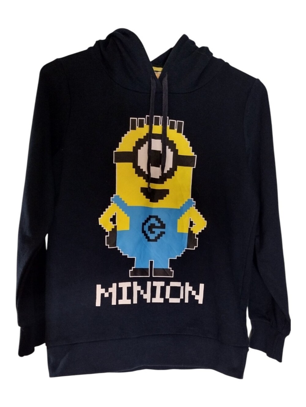 Universal Black Crewneck Sweater with Yellow and Blue Graphic